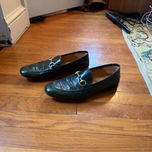 Gucci Dark Green Leather Slip-On Loafers